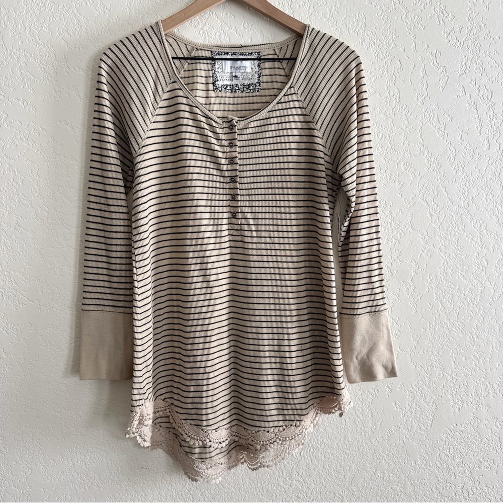 Symmetry Beige and Black Striped Long Sleeve Top